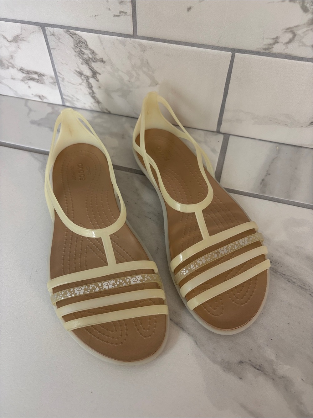 Crocs Isabella Strappy Sandal Oyster Walnut Jelly Straps Size 8
